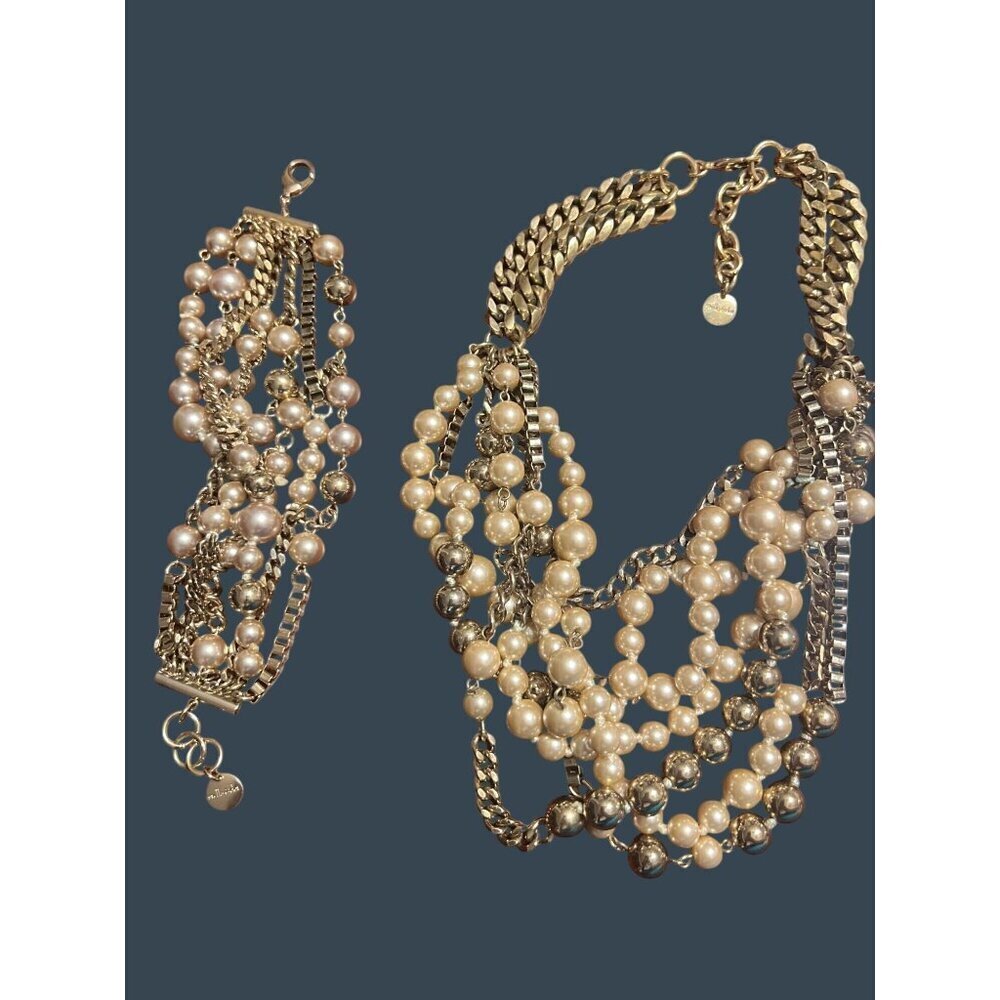 Stella & Dot Lucia Retired Statement Necklace & Bracelet Set Classic Old Money C